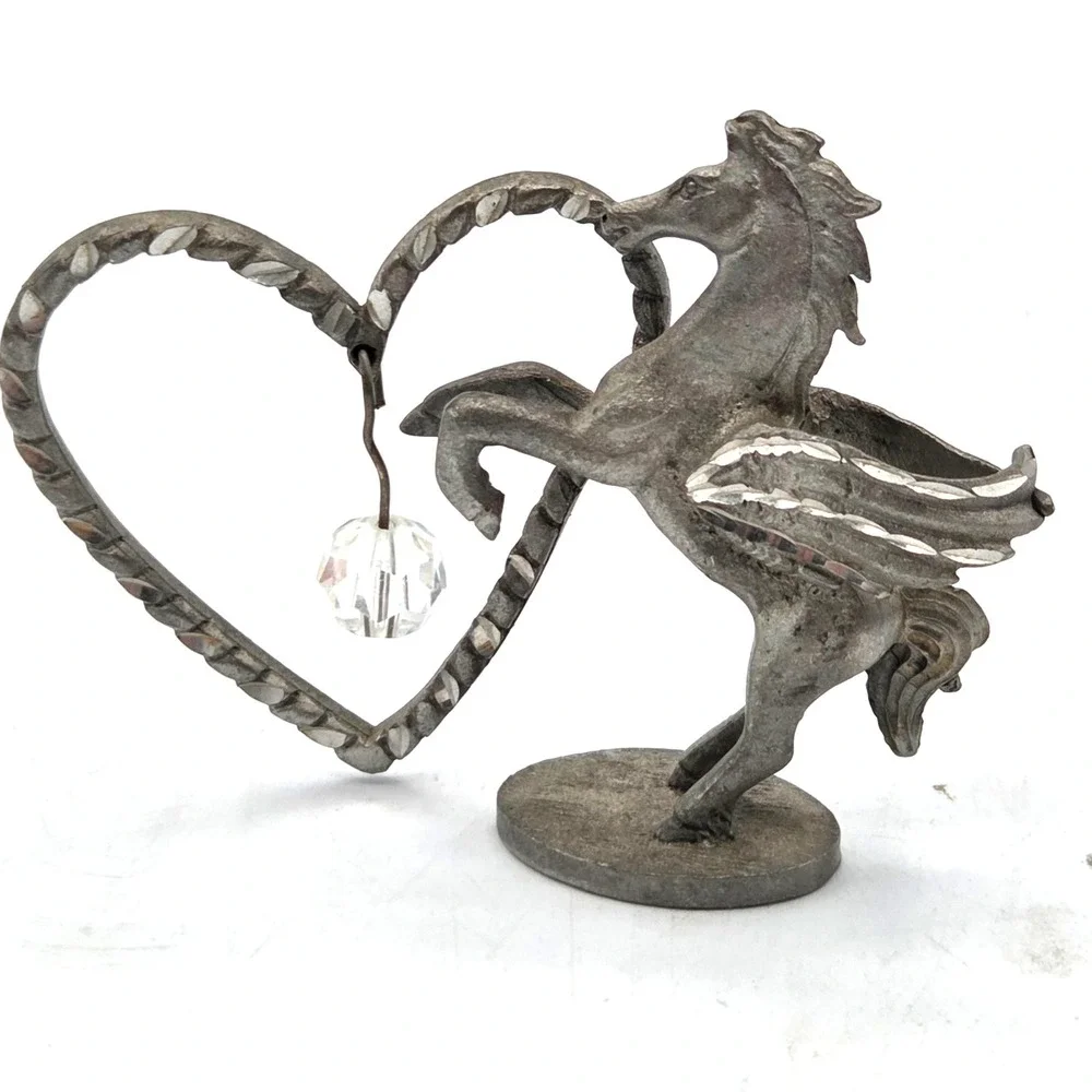 Genuine Spoonique Small Pewter‎ Heart Horse Wings Pegasus 1982 Crystal Ball